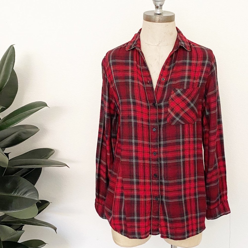 Topshop Red and Black Plaid Flannel Shirt Size 2